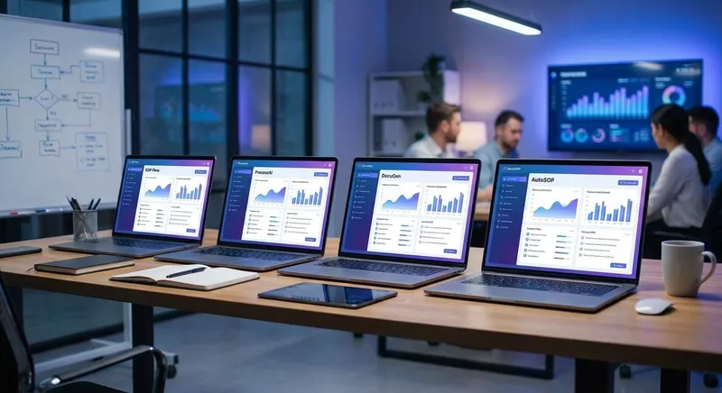 AI SOP generator tools compared on laptops in a modern ops team workspace