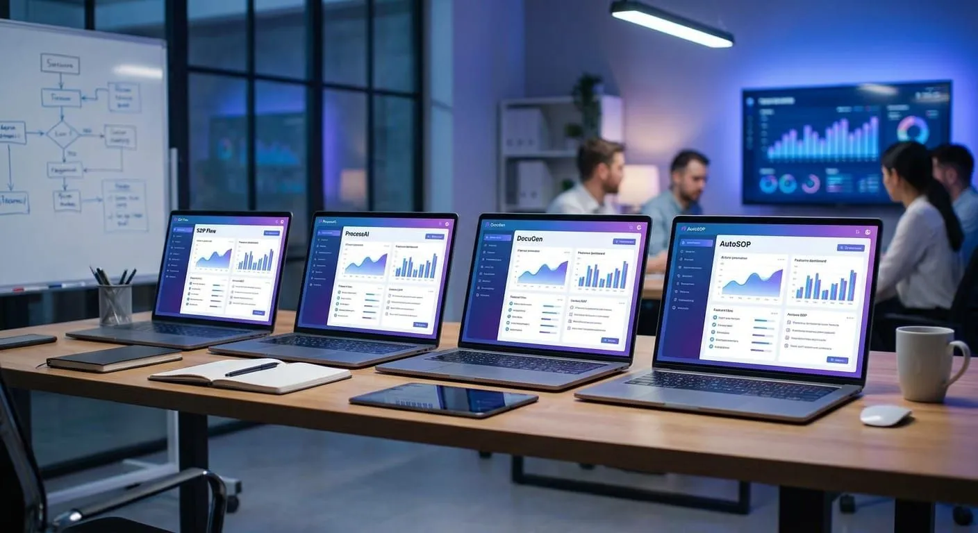 AI SOP generator tools compared on laptops in a modern ops team workspace