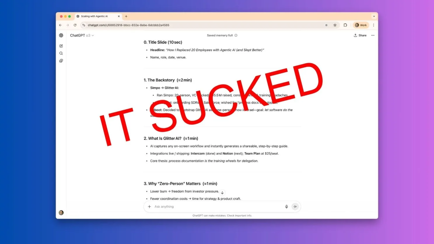 ChatGPT-generated presentation outline that turned out generic and unhelpful