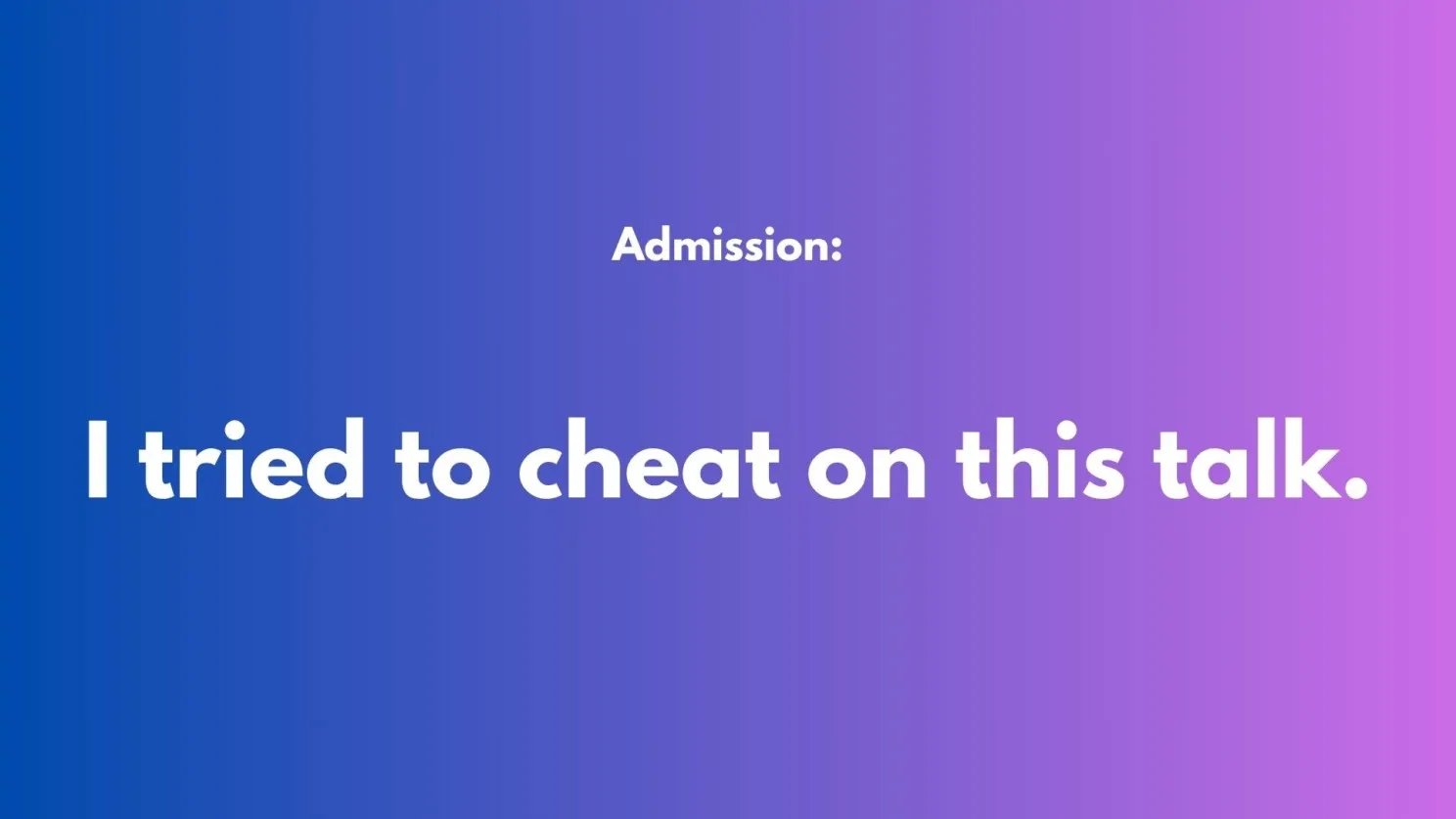 Presentation slide with Yuval Karmi confessing he tried to get ChatGPT to write the presentation