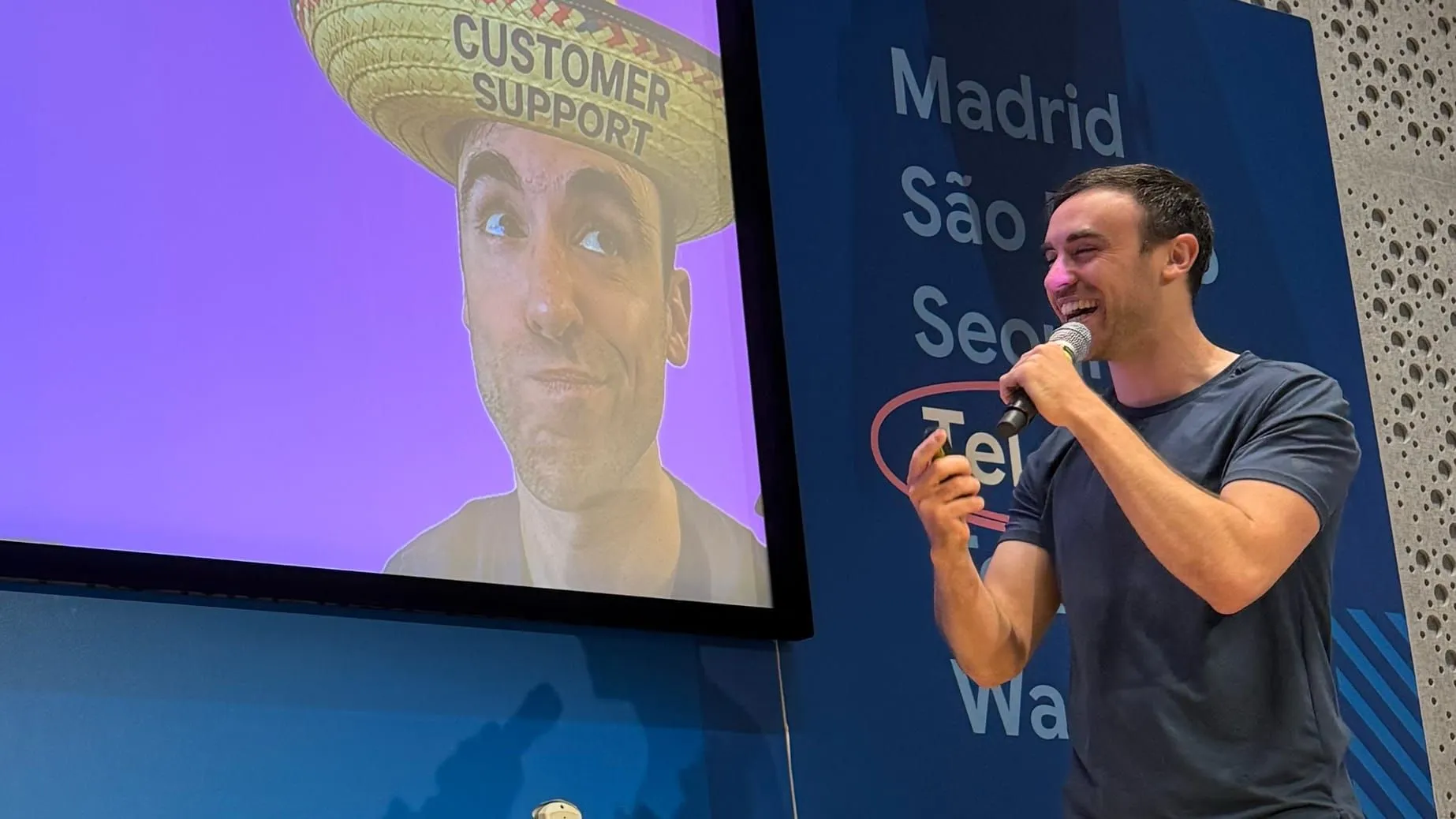 Yuval Karmi presenting How I Replaced 20 Employees with AI at Google for Startups Israel