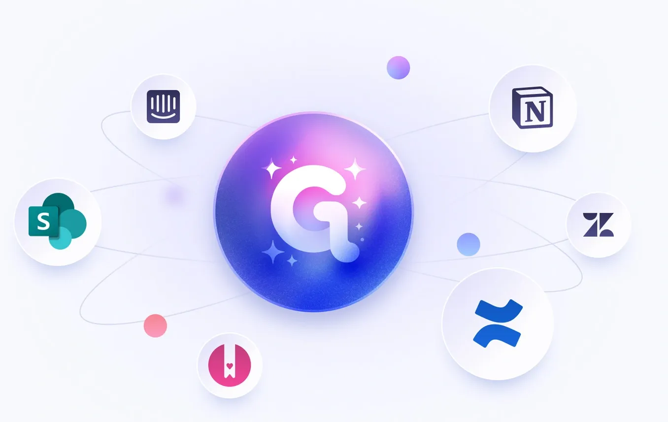 Glitter AI integrations panel showing supported export platforms