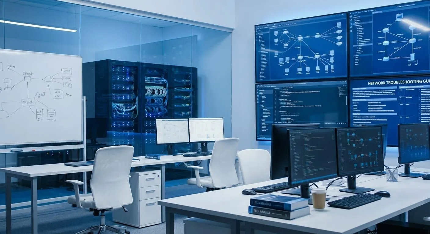 IT documentation best practices with network diagrams and system configuration guides in modern workspace