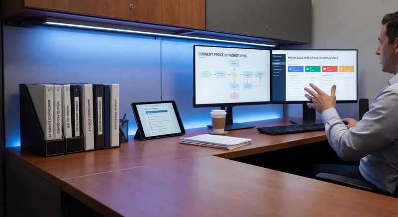 Professional updating process documentation on computer with organized digital files and version control