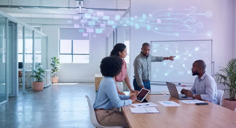 Team members sharing knowledge and collaborating on documentation