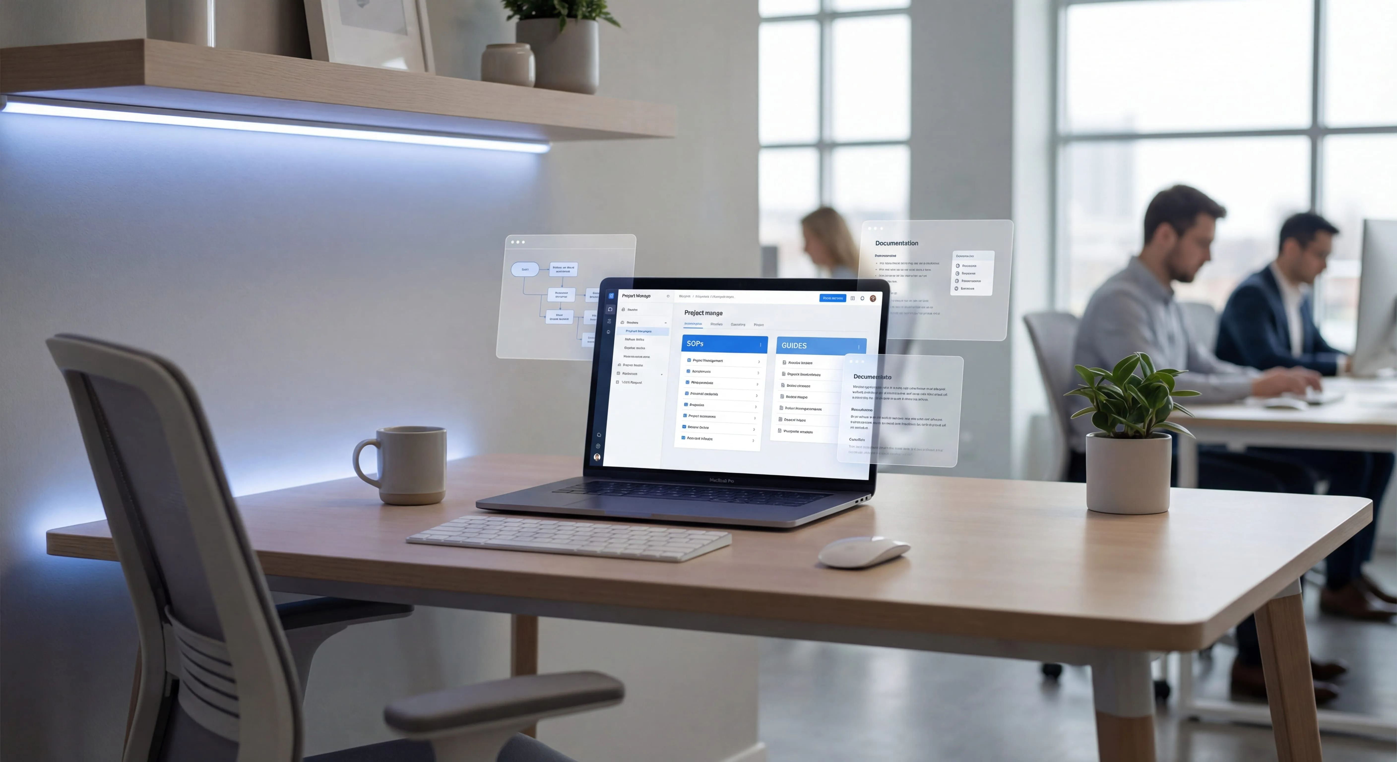 Process documentation software dashboard on laptop showing modern documentation tools and interface
