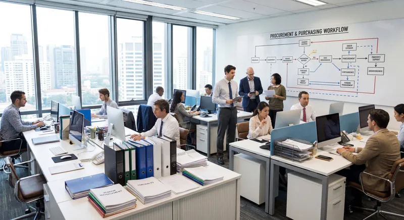 Purchasing SOP workflow diagram illustrating procurement procedures and vendor management best practices