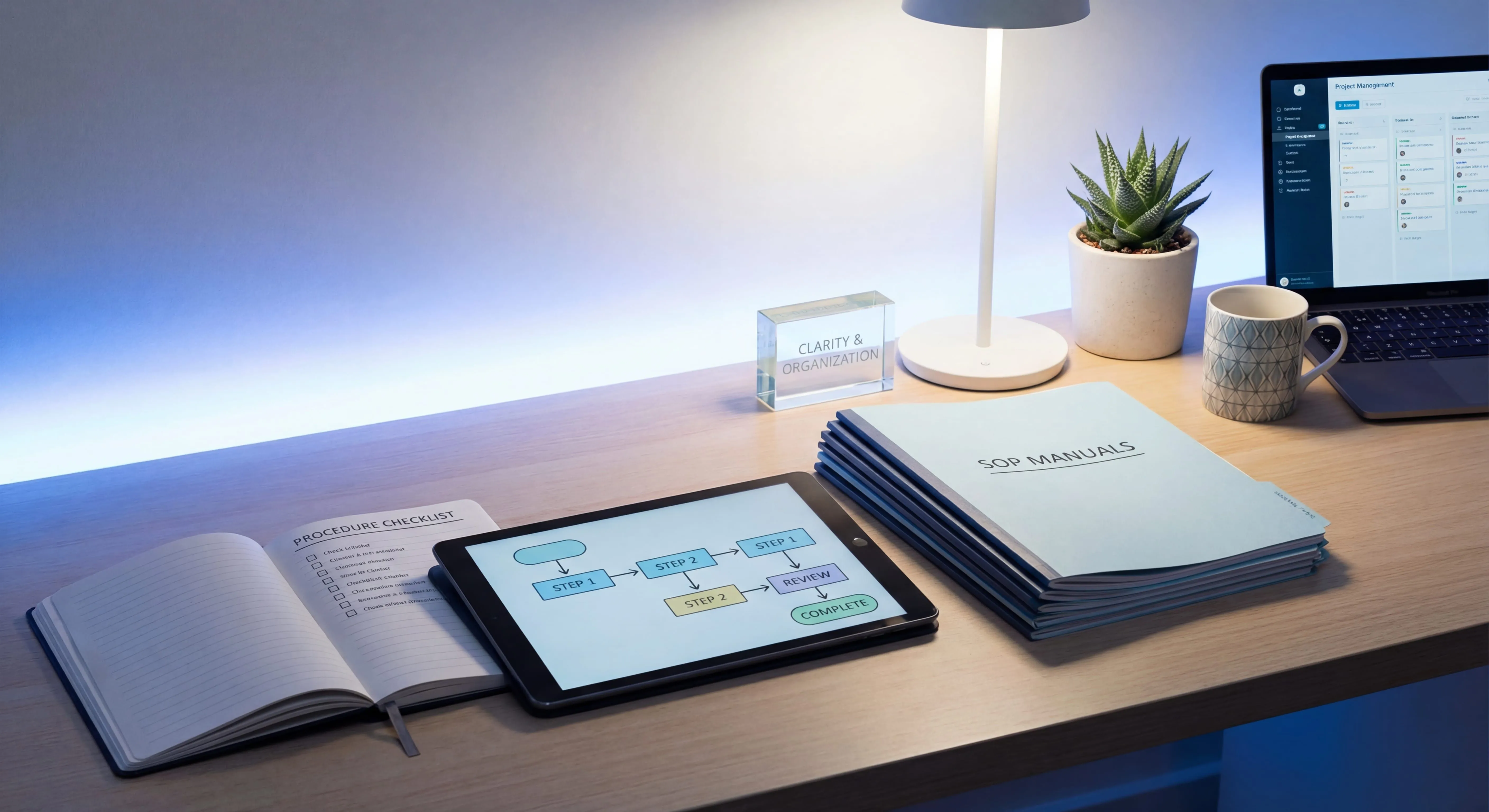 Creating standard operating procedures with organized checklists and workflow diagrams