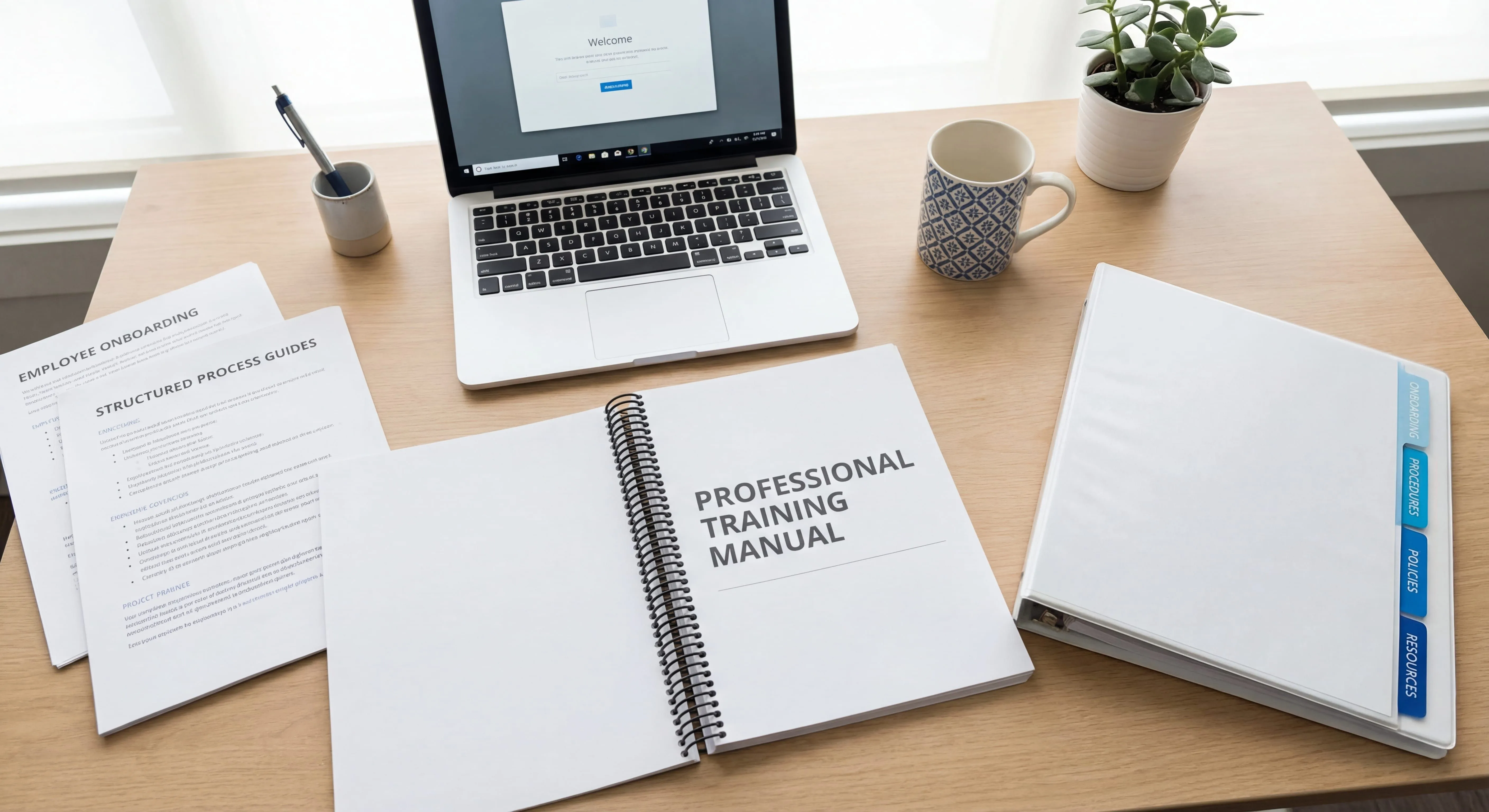 Training manual for employees with organized documentation and learning materials