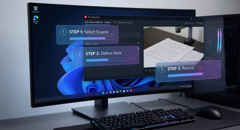 Windows Steps Recorder guide showing screen capture and documentation process