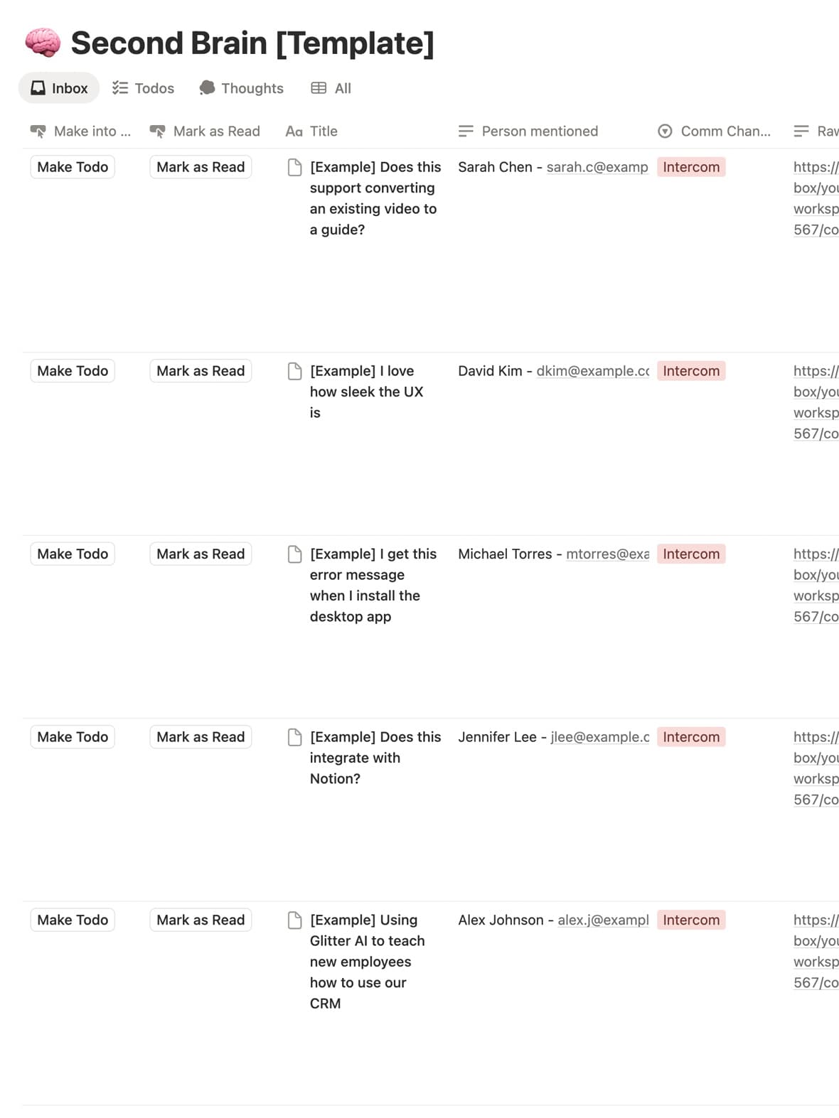 Notion Second Brain template for tracking customer feedback, bugs, and feature requests
