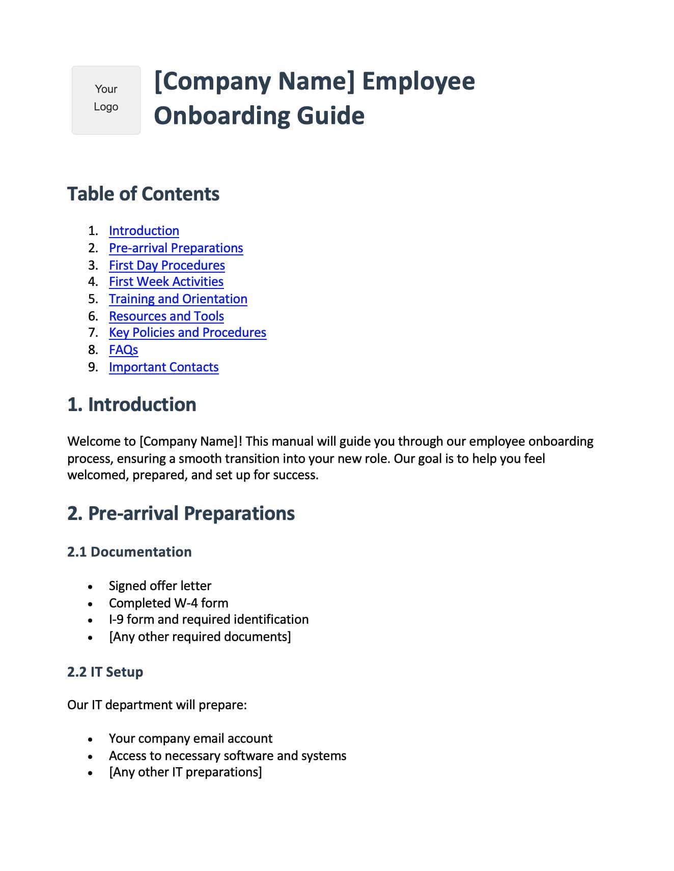 Employee Onboarding template preview