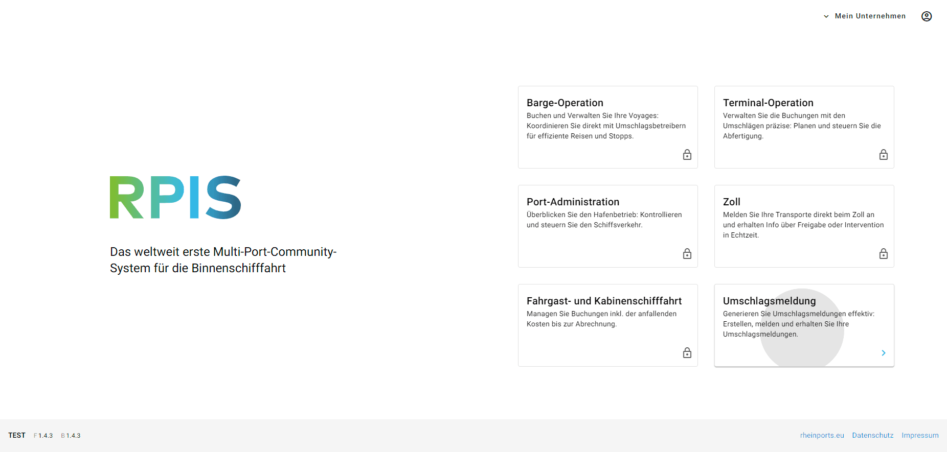 Step #1: Auf RPIS Platform den Bereich "Umschlagsmeldung" wählen