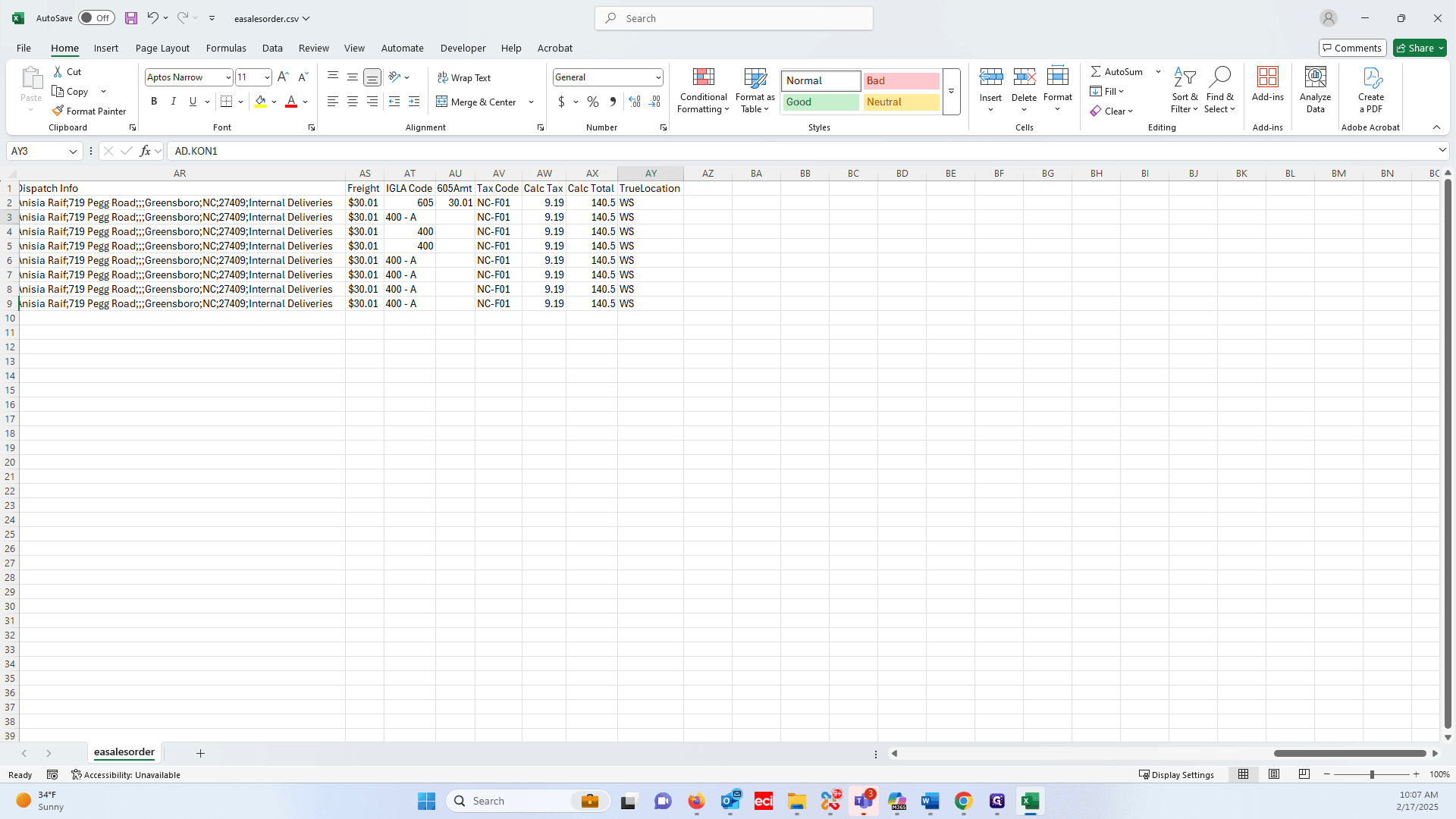 Step #25: Scroll to the right and double check that all TrueLocation values are filled in.