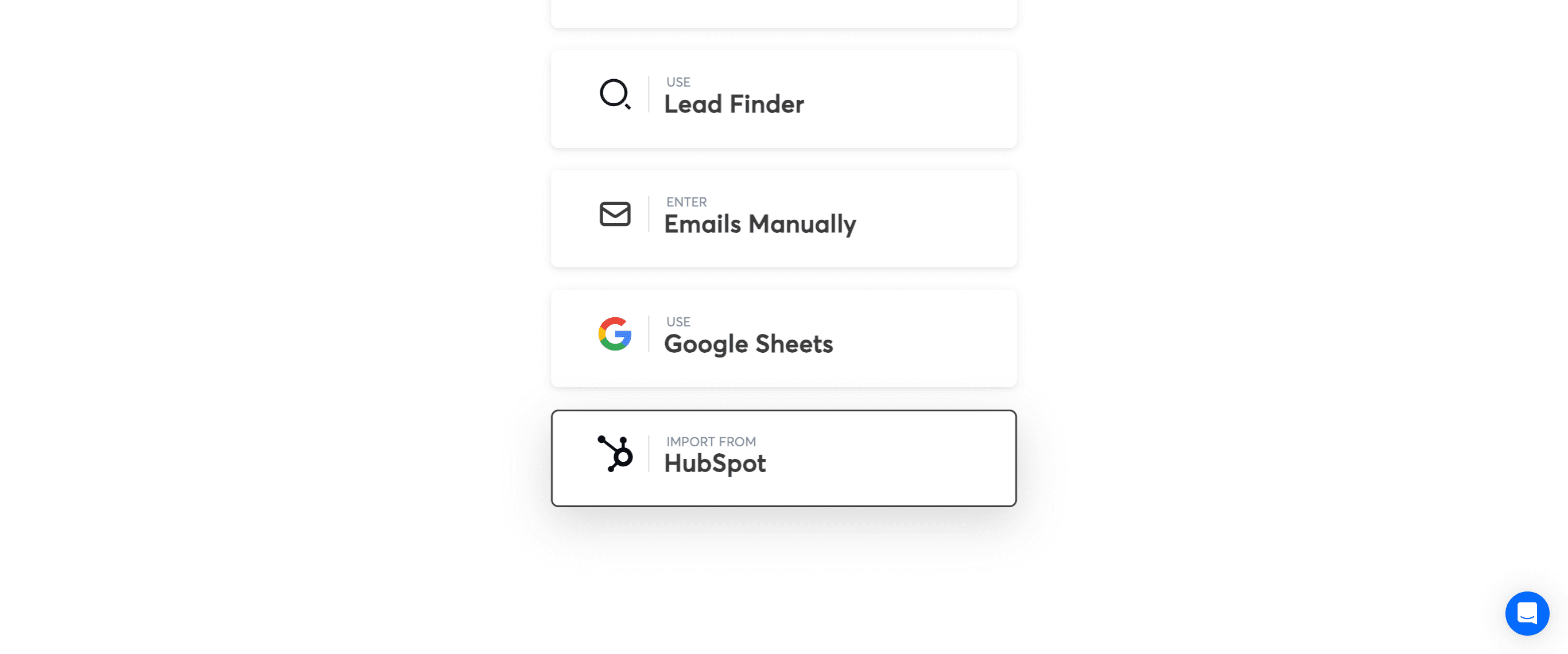 Step #6: On choisi maintenant de les importer depuis Hubspot ici :