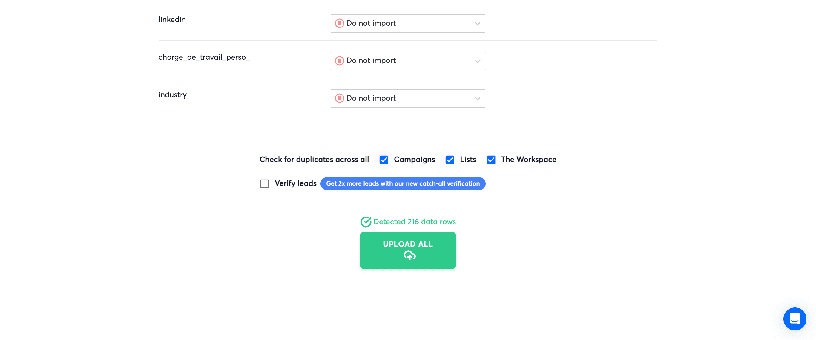 Step #16: Ce dernier paramètre permet de ne pas importer les personnes éventuellement déjà présentes dans Instantly, pour ne pas les contacter en double, ce qui est recommandé
