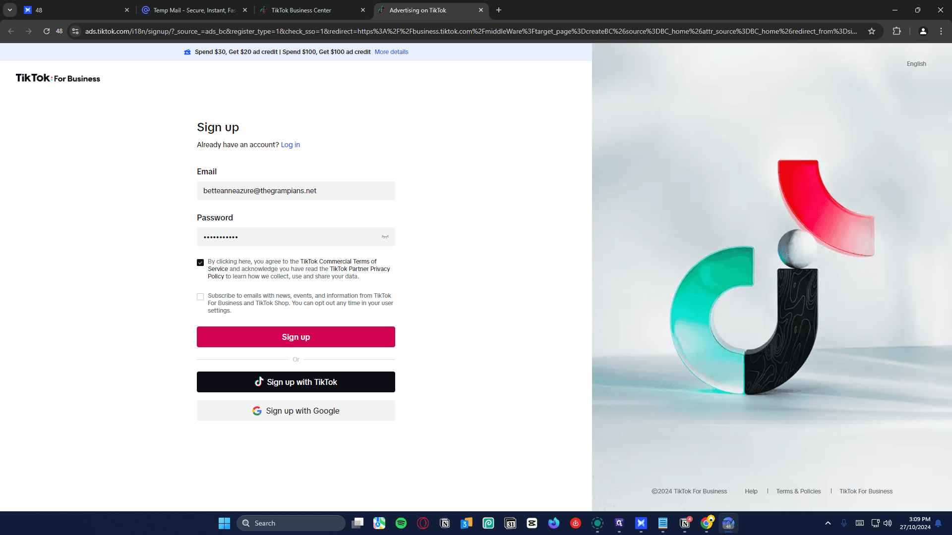 Step #7: Click on "Sign up"