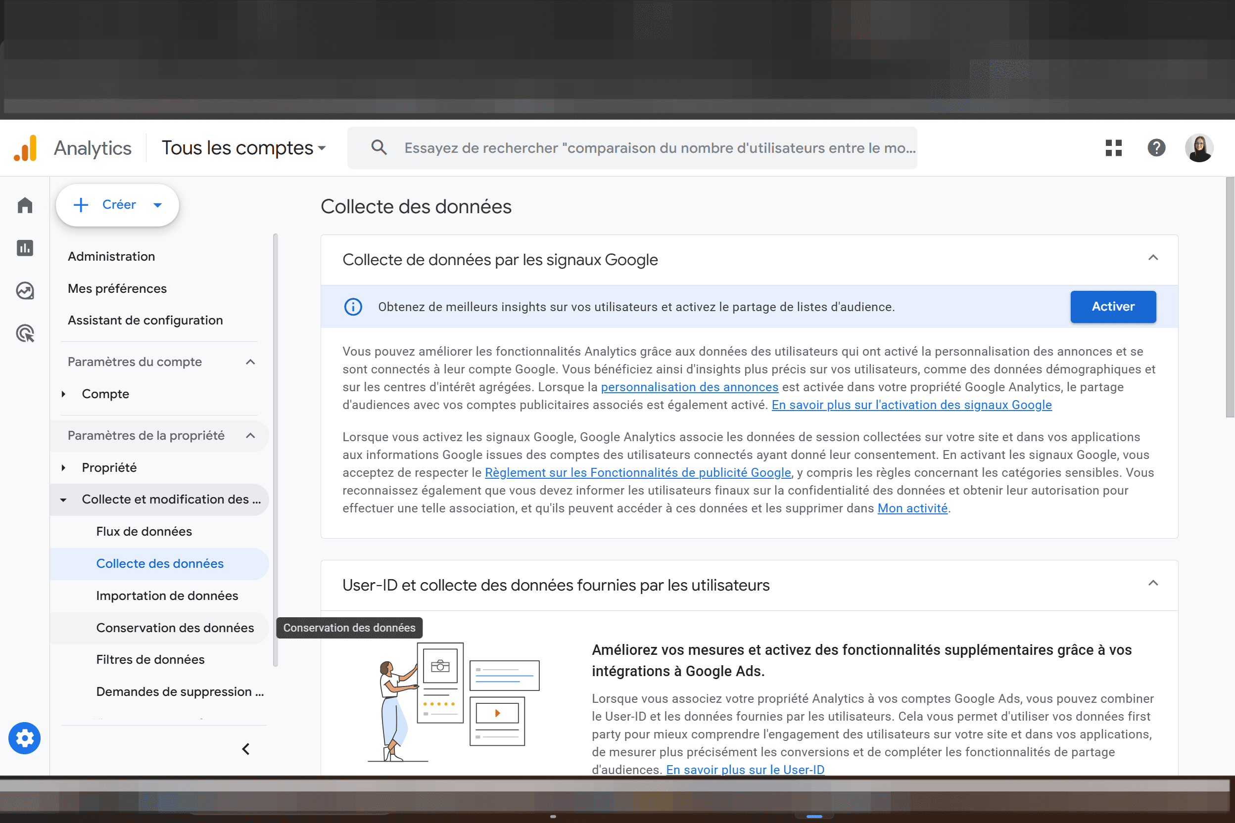 Step #4: Cliquez sur "Conservation des données"