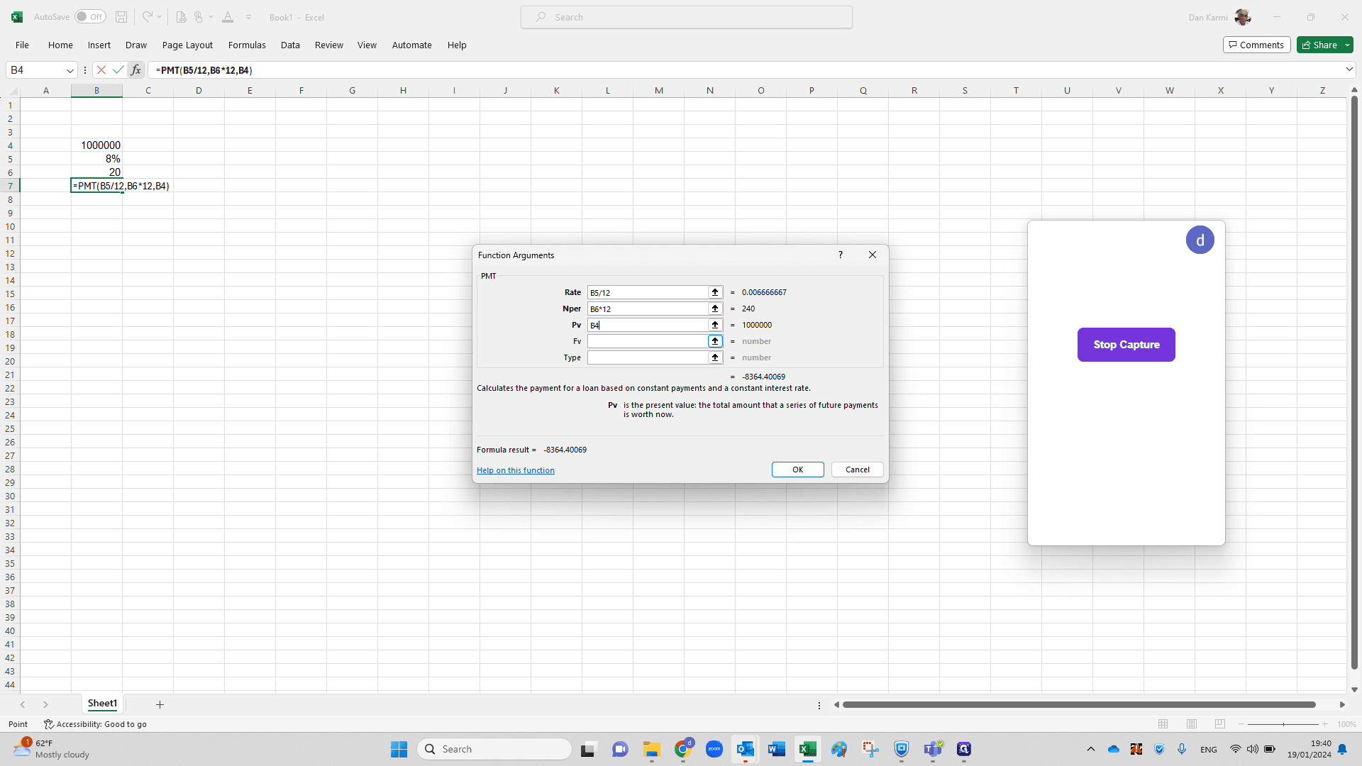 Step #19: Click "Nper B6 * 12 Pv B4"