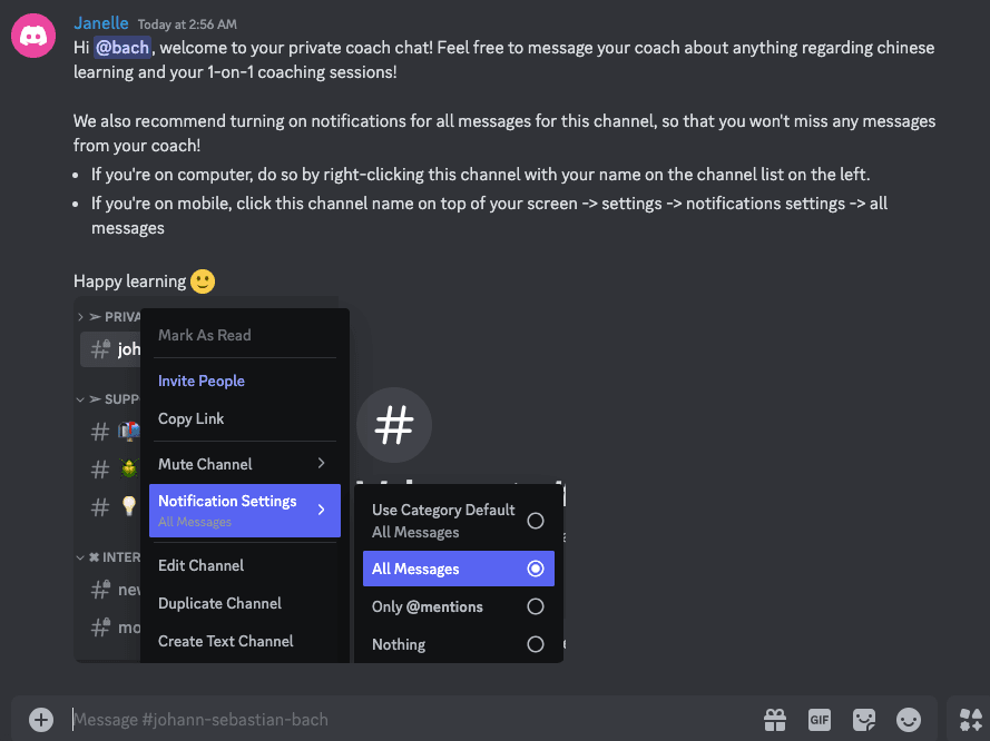 Step #21: Send this following message to the private channel.