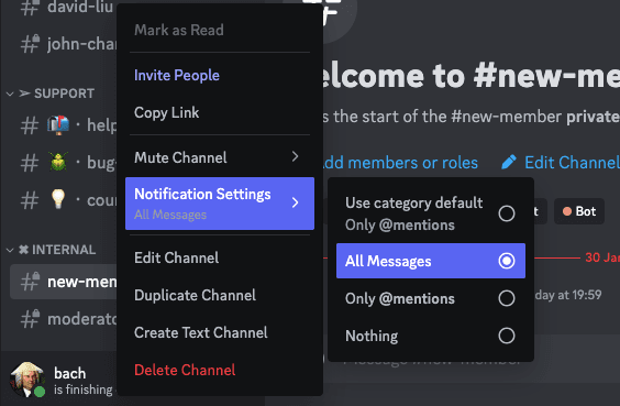 Step #7: Receive notifications for all messages in this channel.