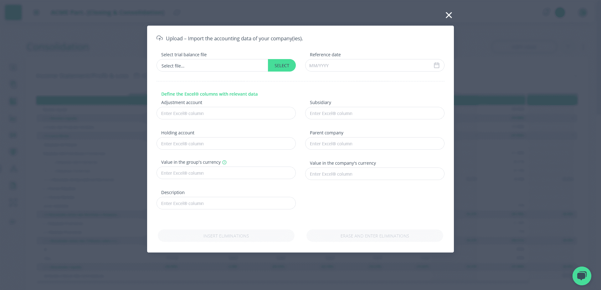 Step #15: Modal de importação de Consolidação