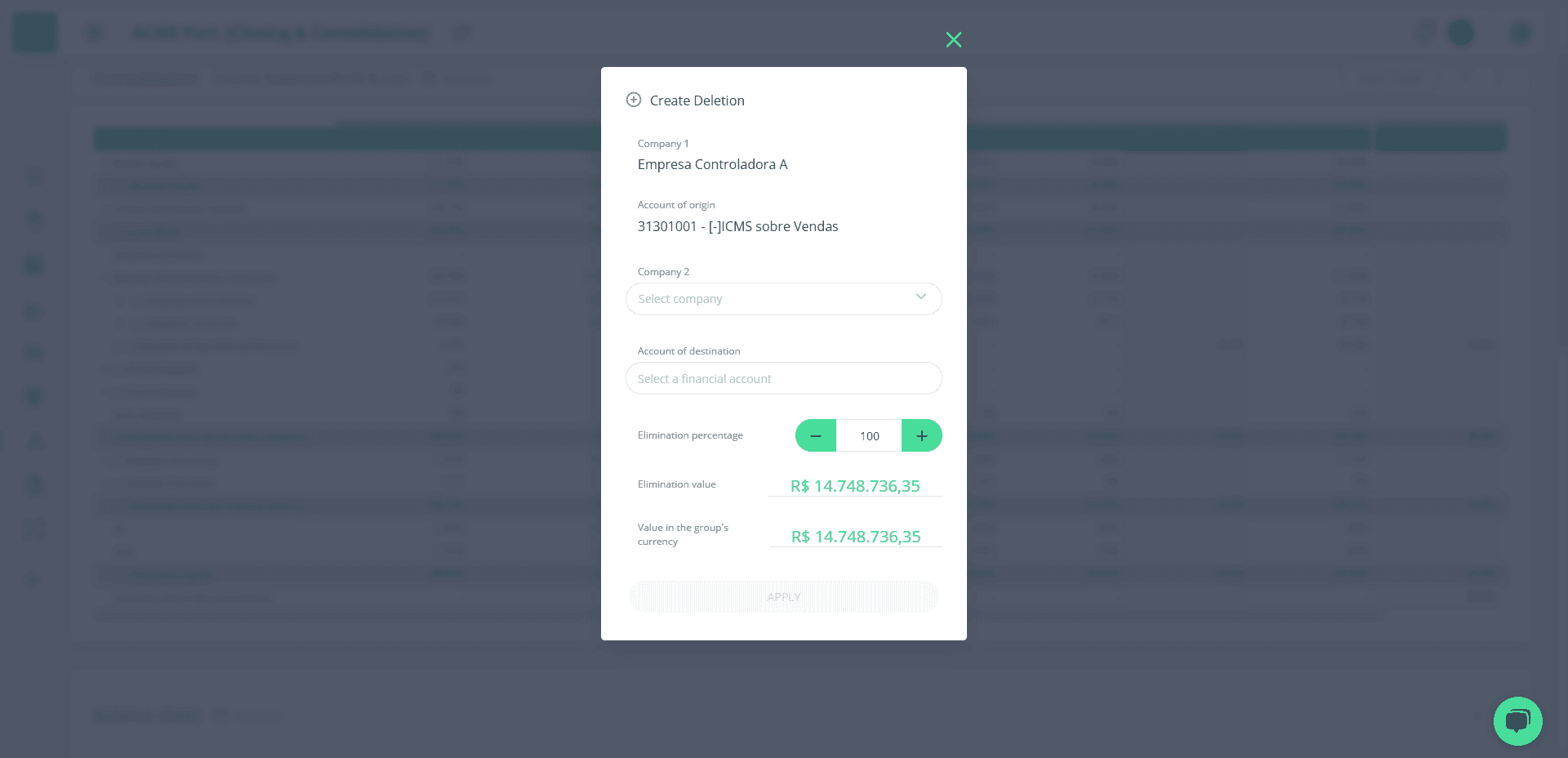 Step #13: Modal de criação de eliminações