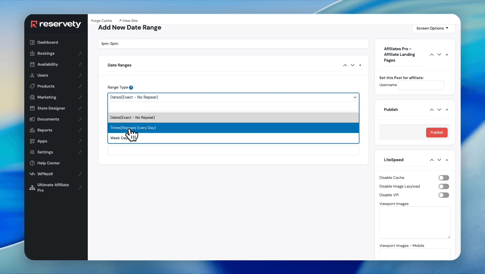 Step #26: Type a title like "1 pm-3 pm". Select Times(Repeats Every Day) from the Range Type dropdown