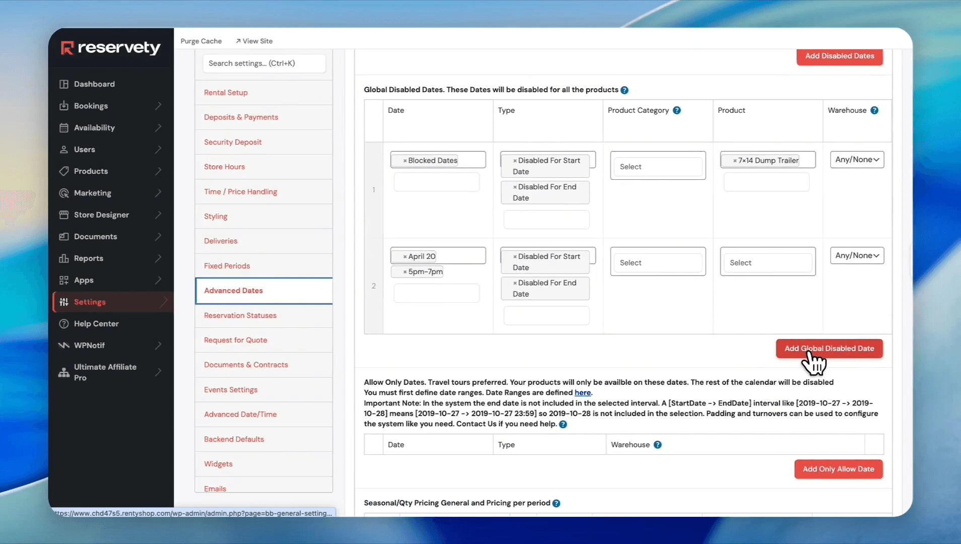 Step #32: Click Add Global Disabled Date