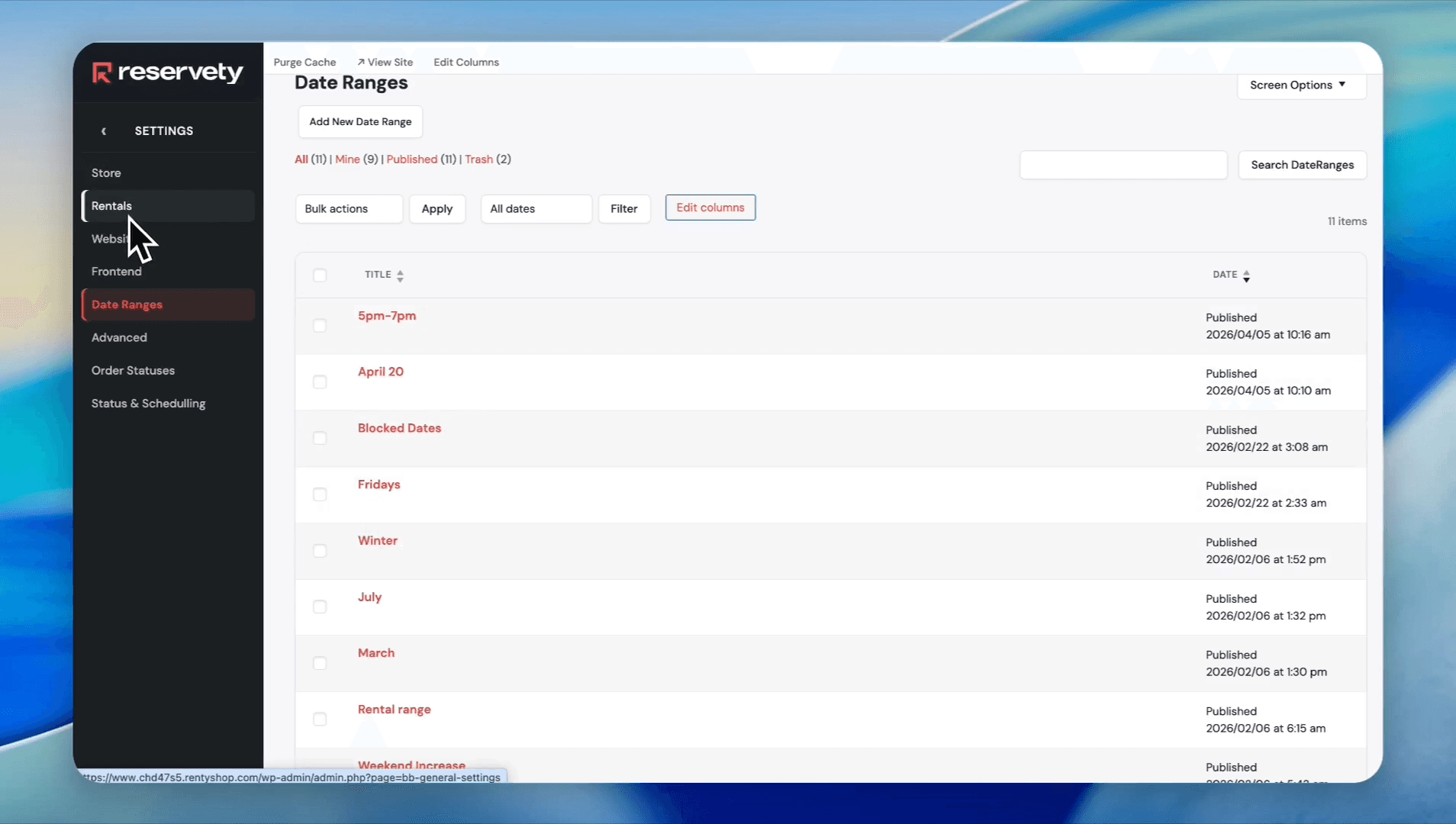 Step #15: Click Rentals in the settings sidebar