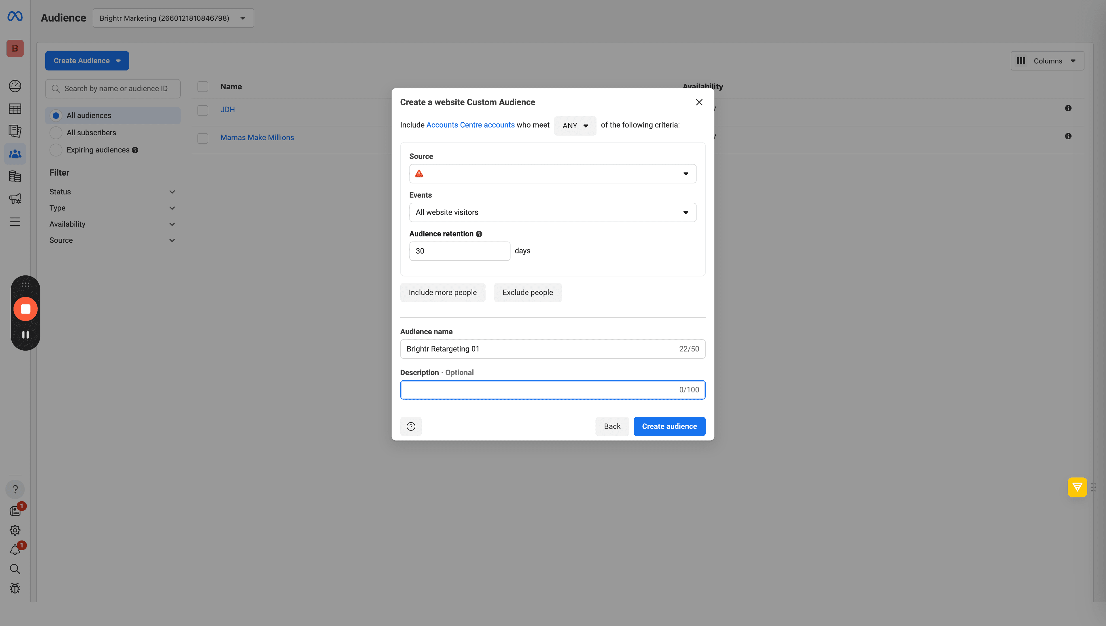Step #8: Give your audience a name and Description