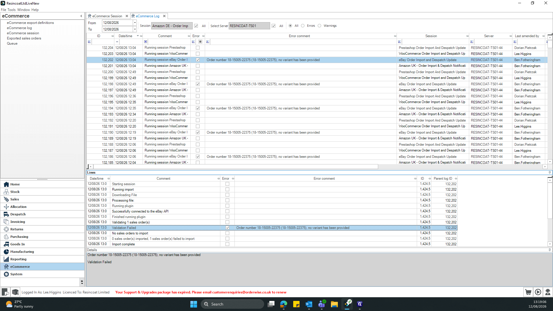 Step #5: Review the error details in the lower panel to identify the specific issue, such as a missing variant causing a validation failure.