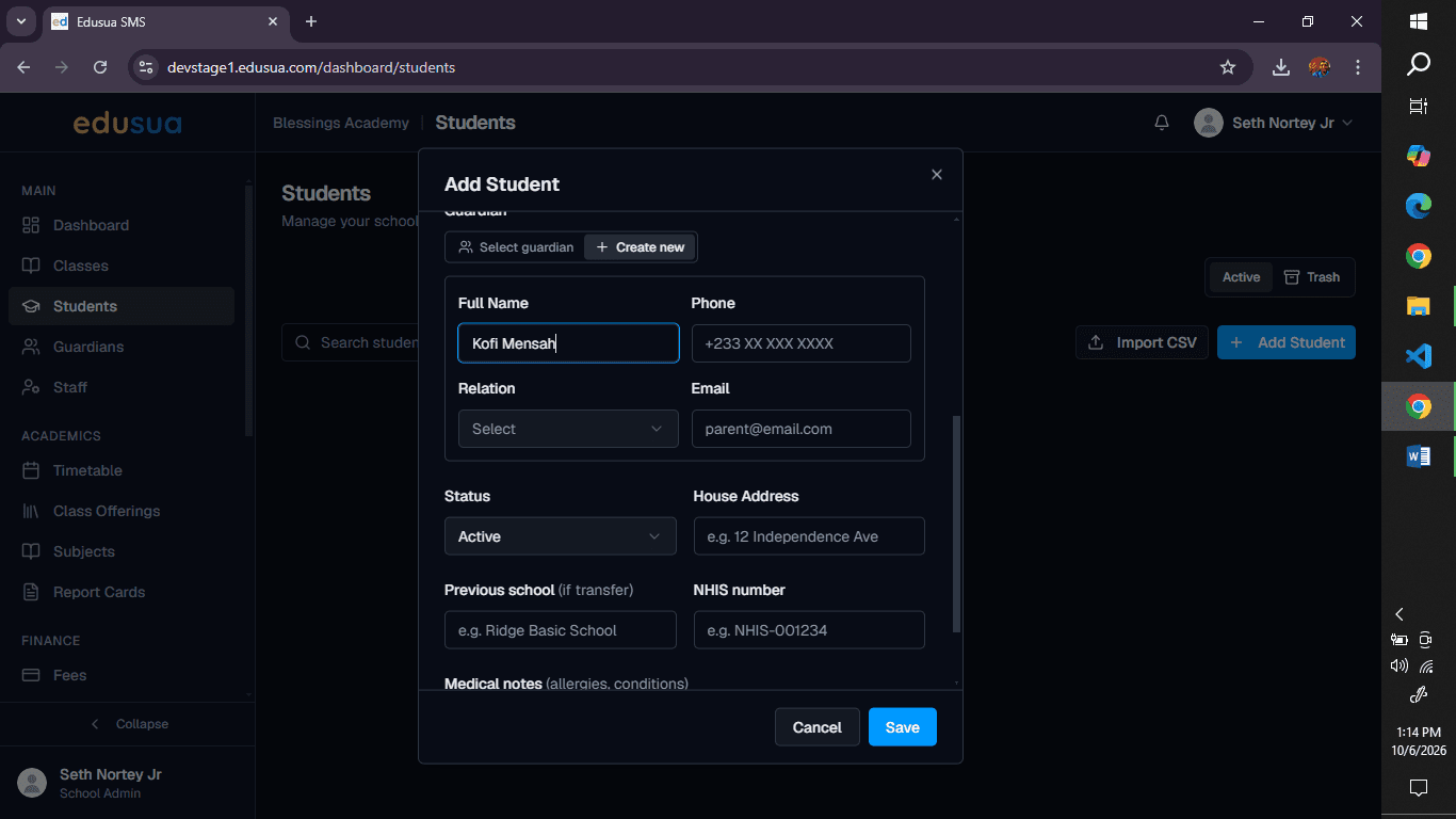 Step #3: Type the contact number into the Phone field.