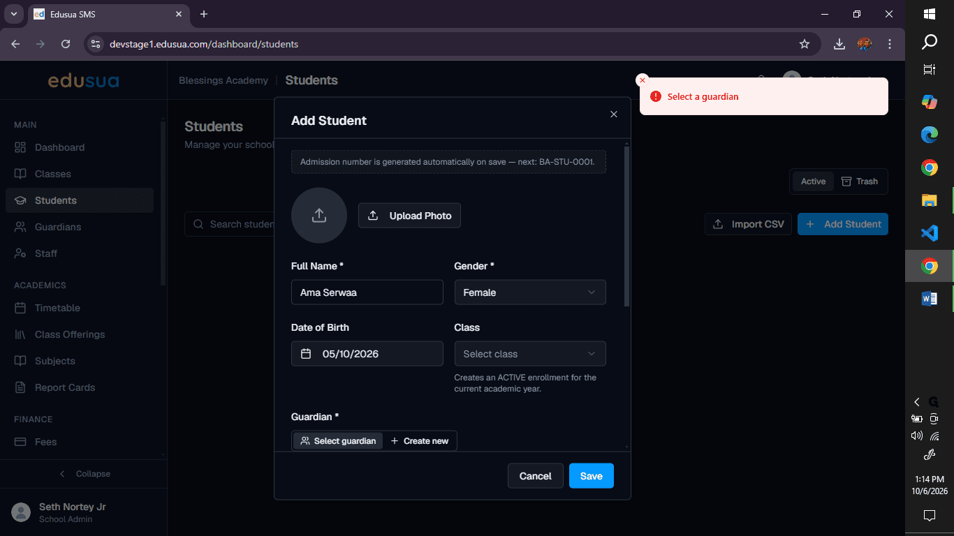 Step #1: Click + Create new to add a guardian.
