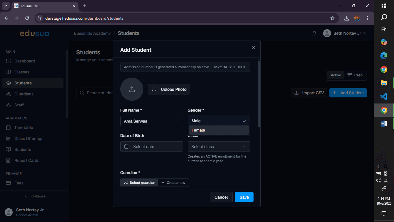 Step #2: Click the Gender dropdown and select Female.