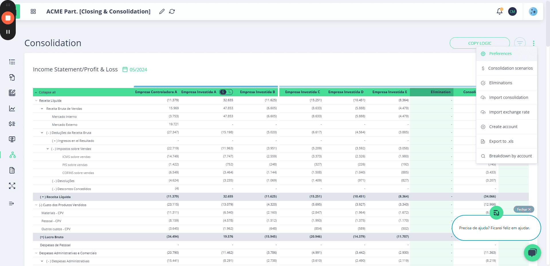Step #3: Menu contextual de consolidação