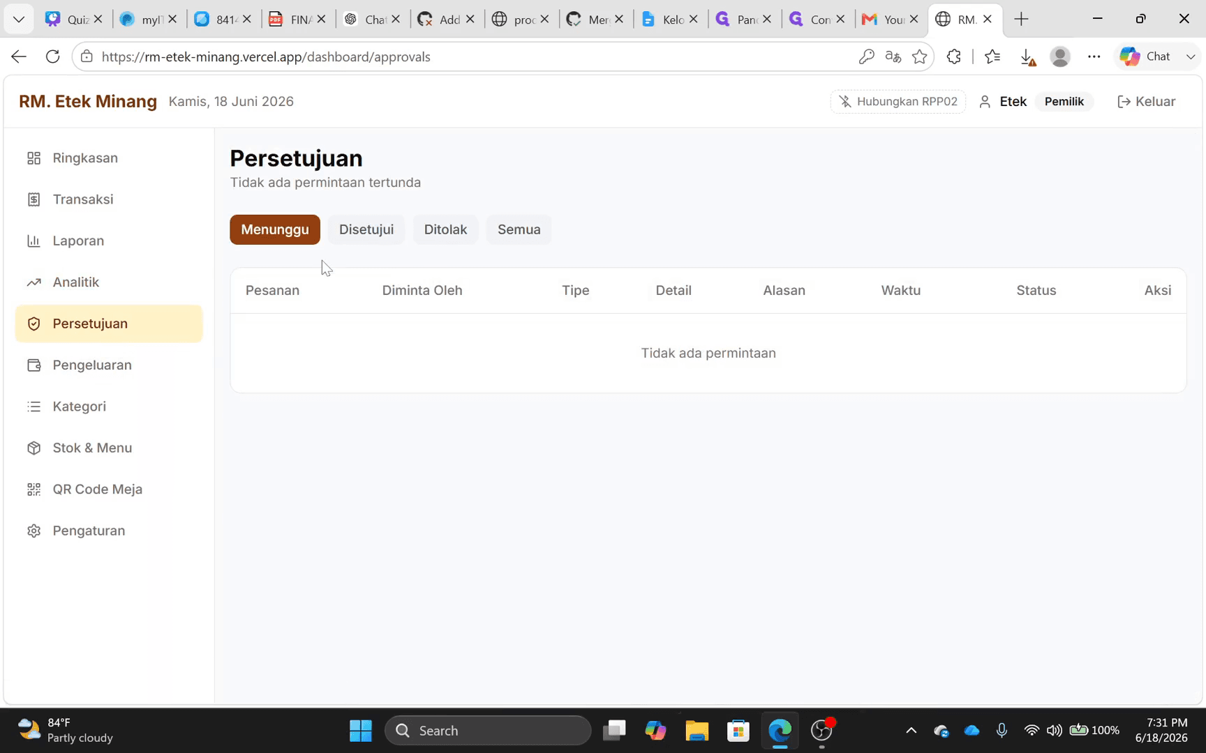 Step #8: Klik Pengeluaran untuk mencatat atau meninjau aliran kas keluar.