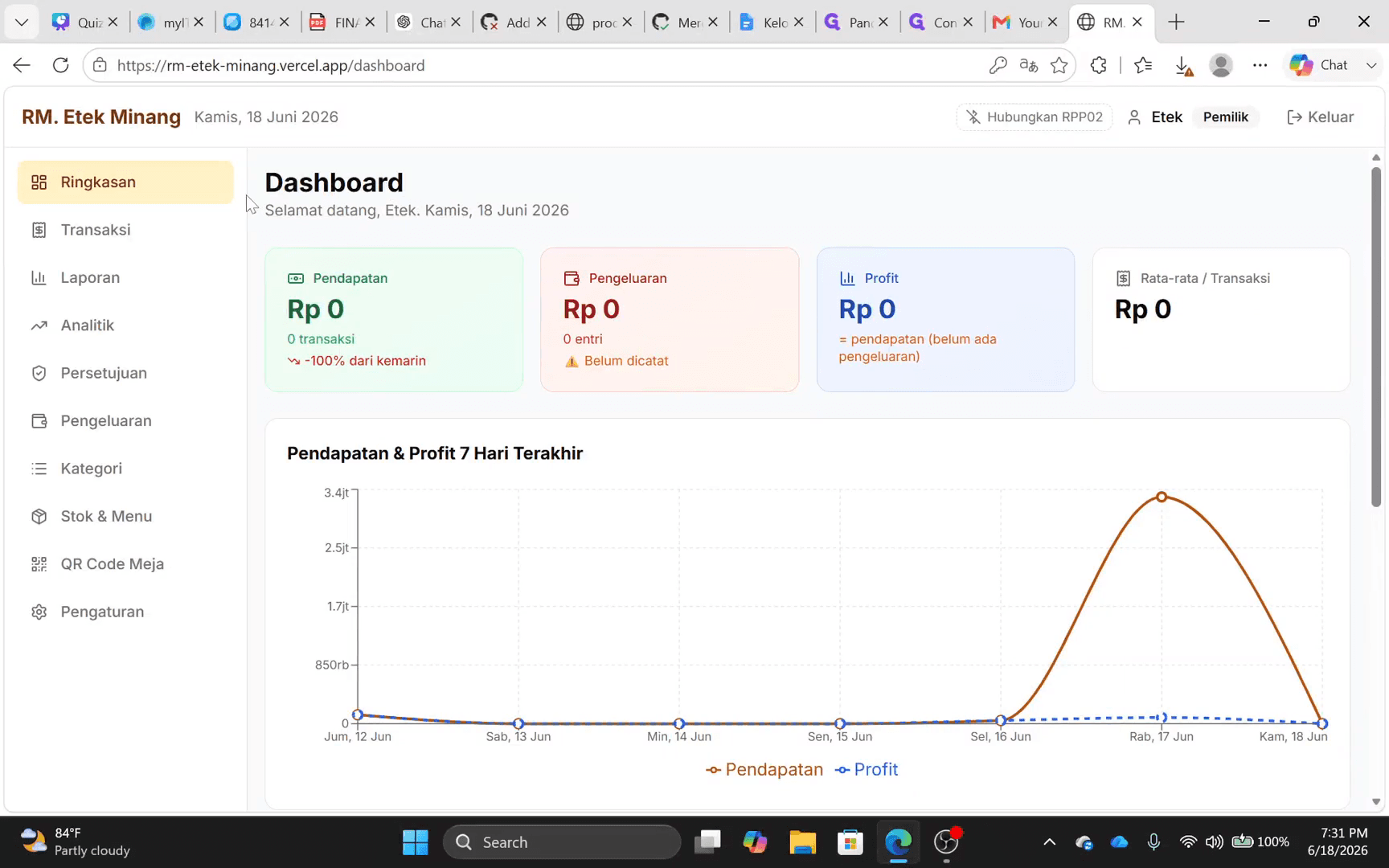 Step #4: Klik Transaksi pada menu samping untuk melihat riwayat penjualan dan pesanan.