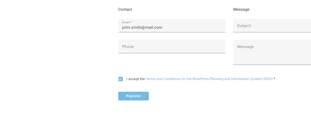 Step #3: Check the box to accept the Terms and Conditions and click the Register button to submit your request.