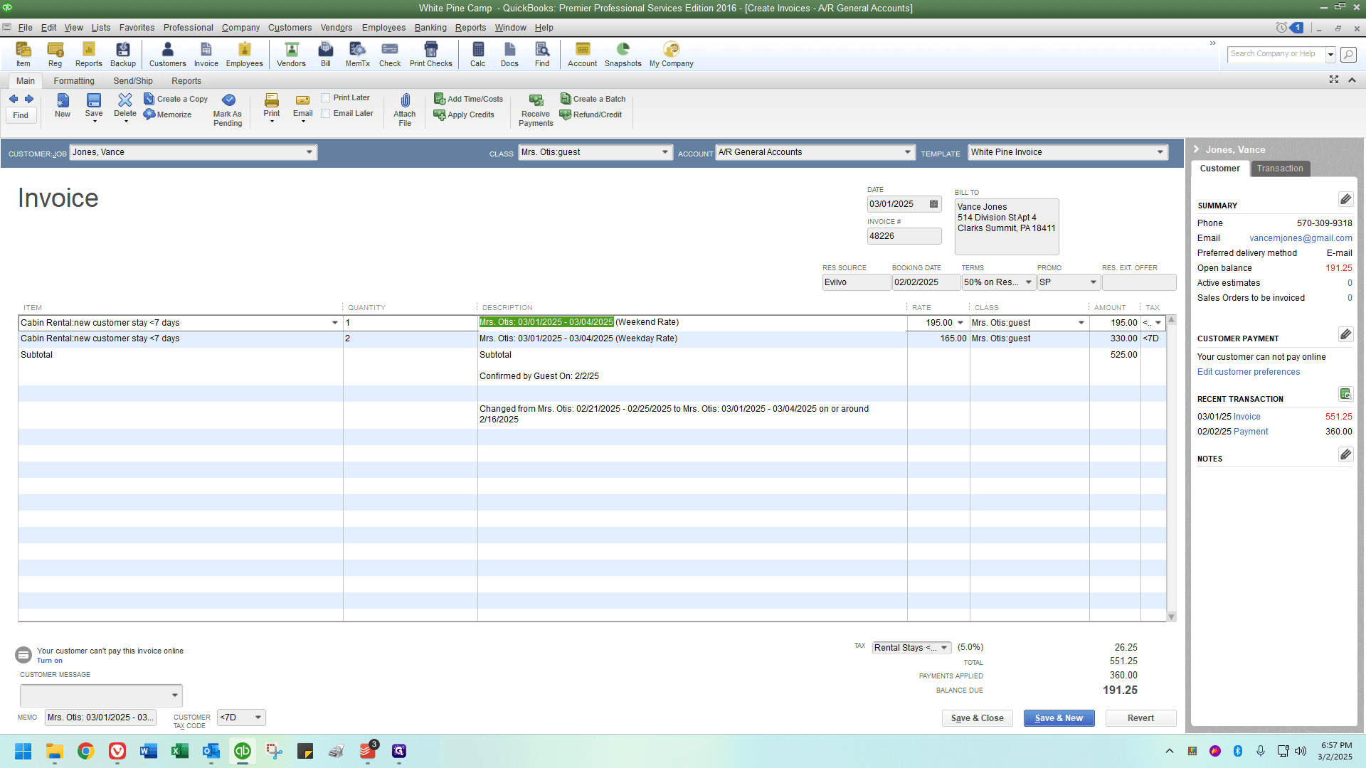 Step #30: Right-click on "Mrs. Otis: 03/01/2025 - 03/04/2025"