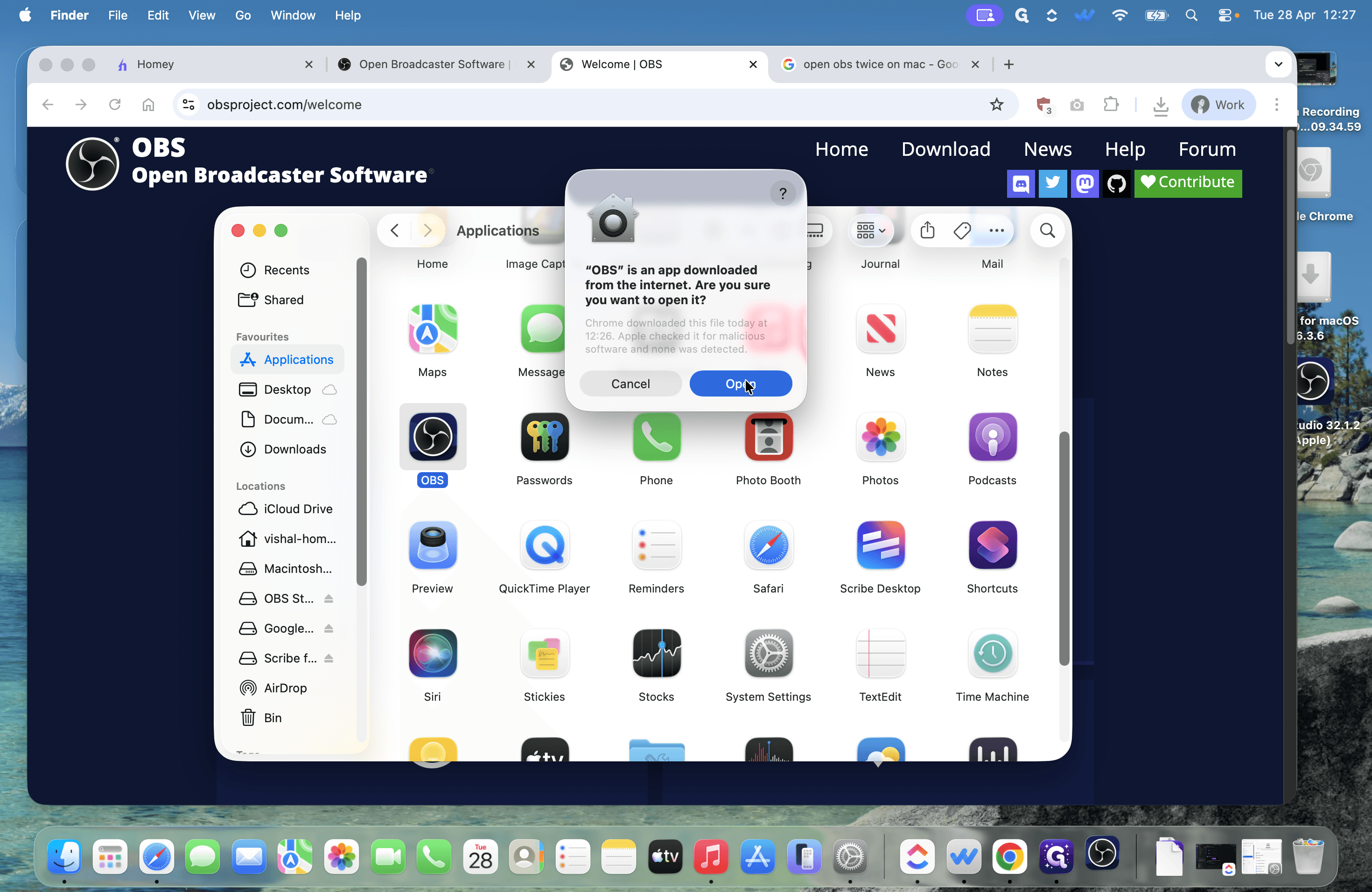 Step #6: Click Open on the security prompt to confirm you want to launch the application.