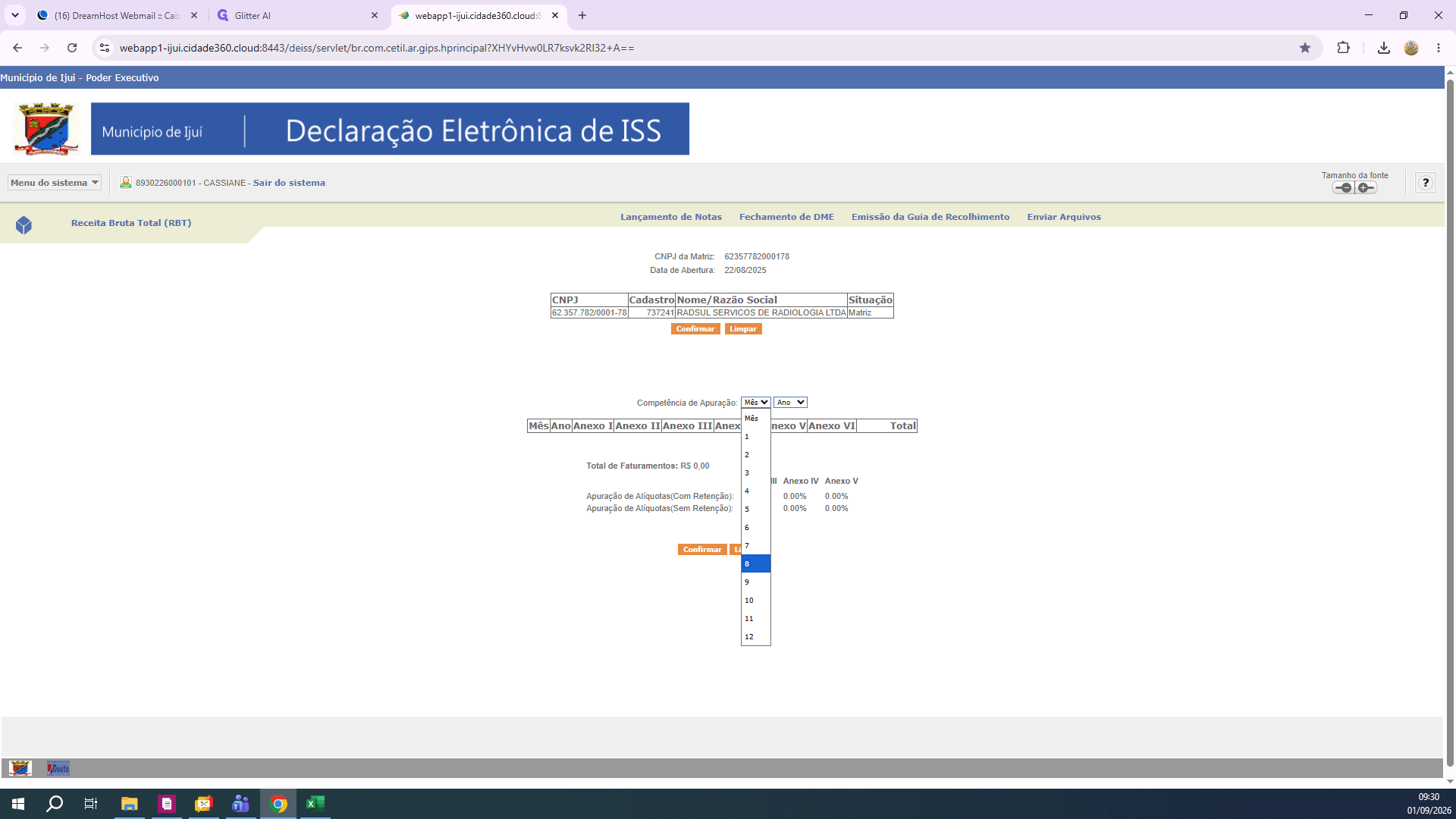 Step #13: Selecione o mês subsequente de apuração (exemplo: 8 para liberar a competência de julho).