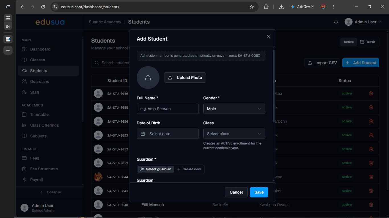 Step #1: Click + Add Student.