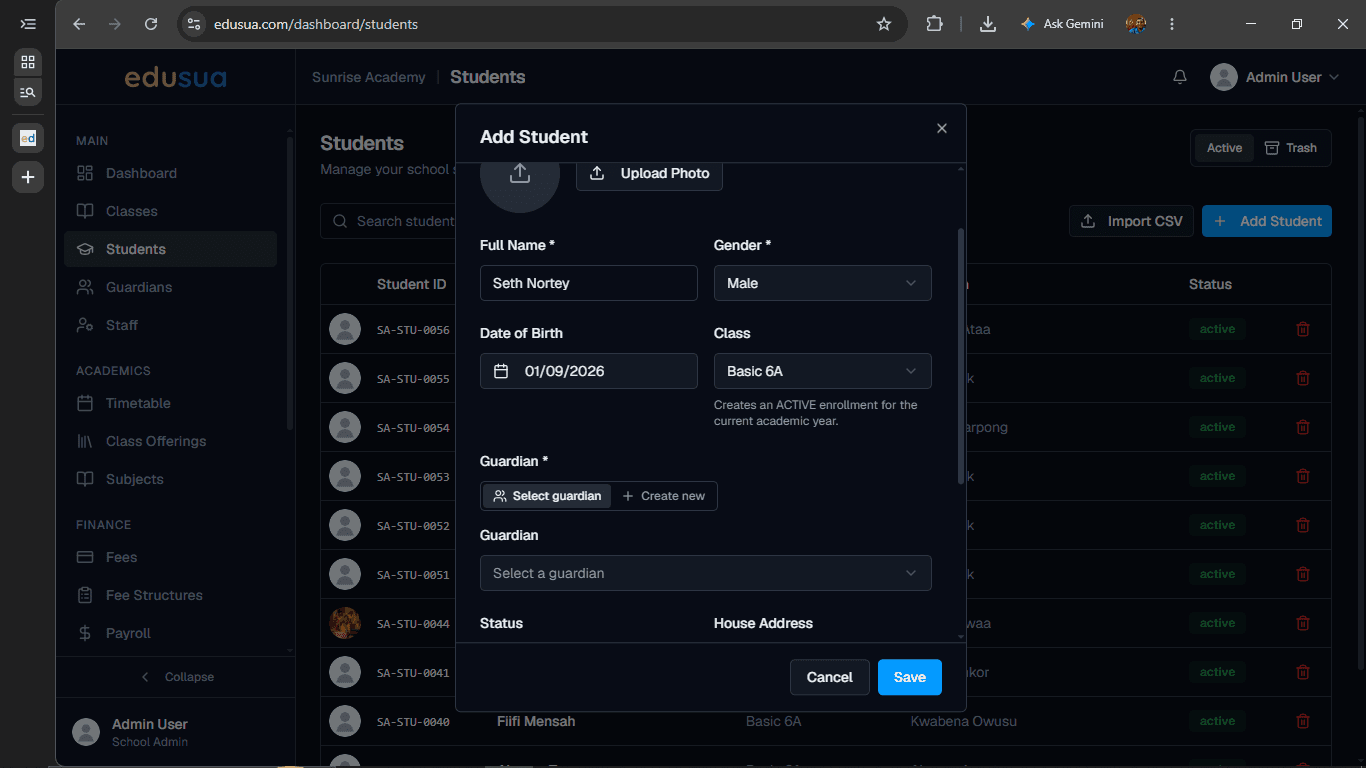 Step #7: Click the Select a guardian dropdown menu.