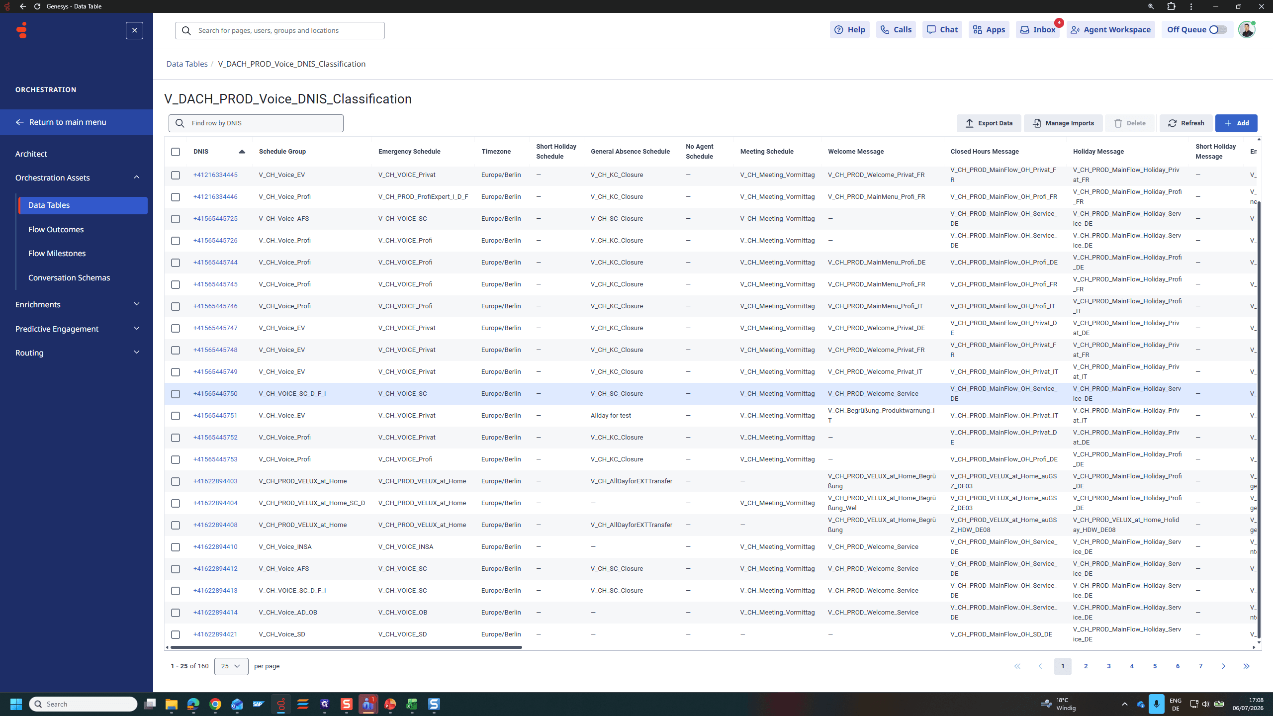 Step #10: Click the row matching the target phone number (e.g., +41565445750) to open its configuration modal.