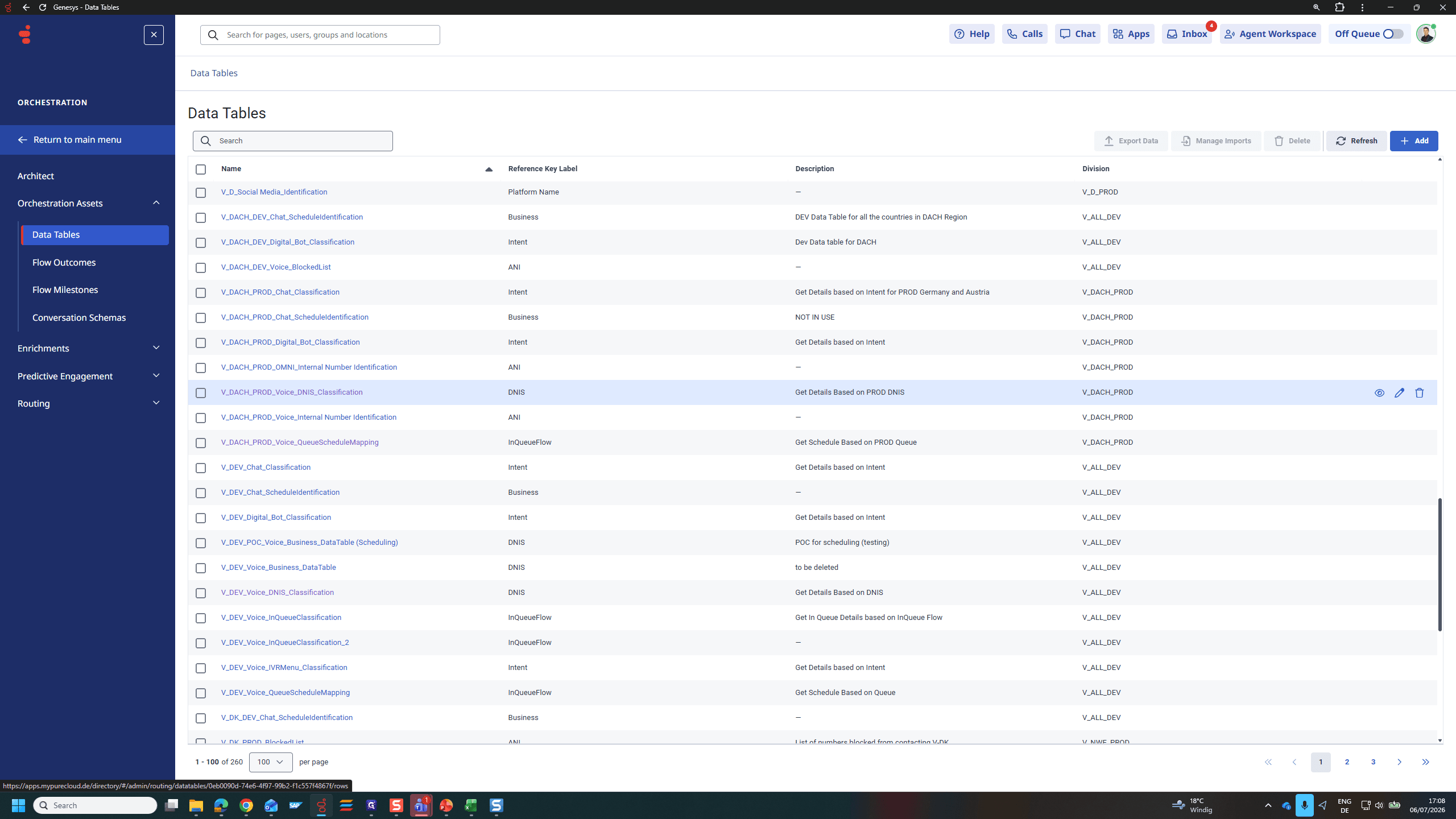 Step #7: Click the desired data table, such as V_DACH_PROD_Voice_DNIS_Classification.