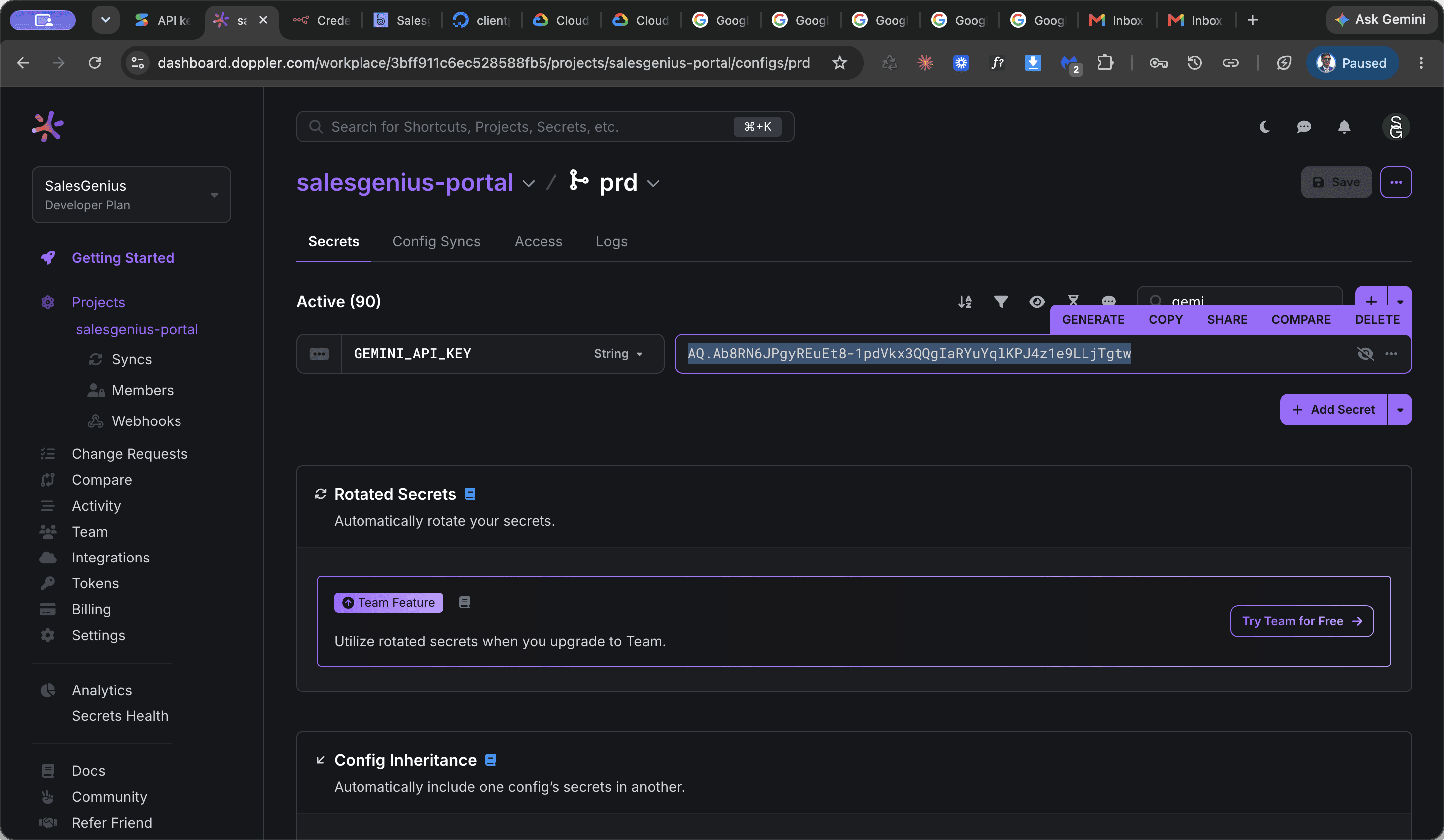 Step #15: Select the existing key value and paste the newly copied API key.