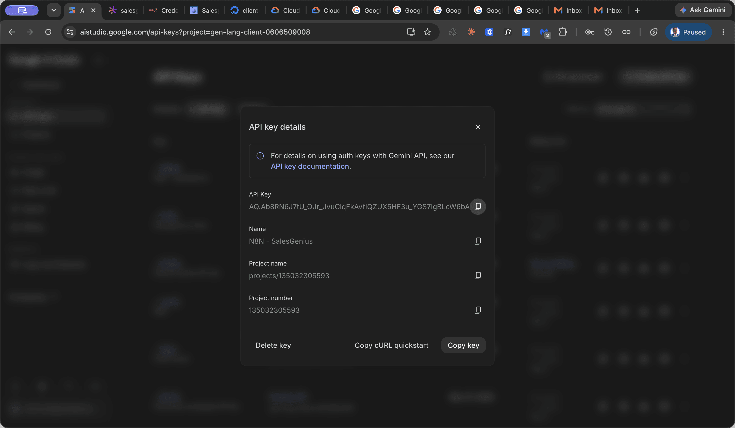 Step #6: Click the copy button to copy the new API key string.