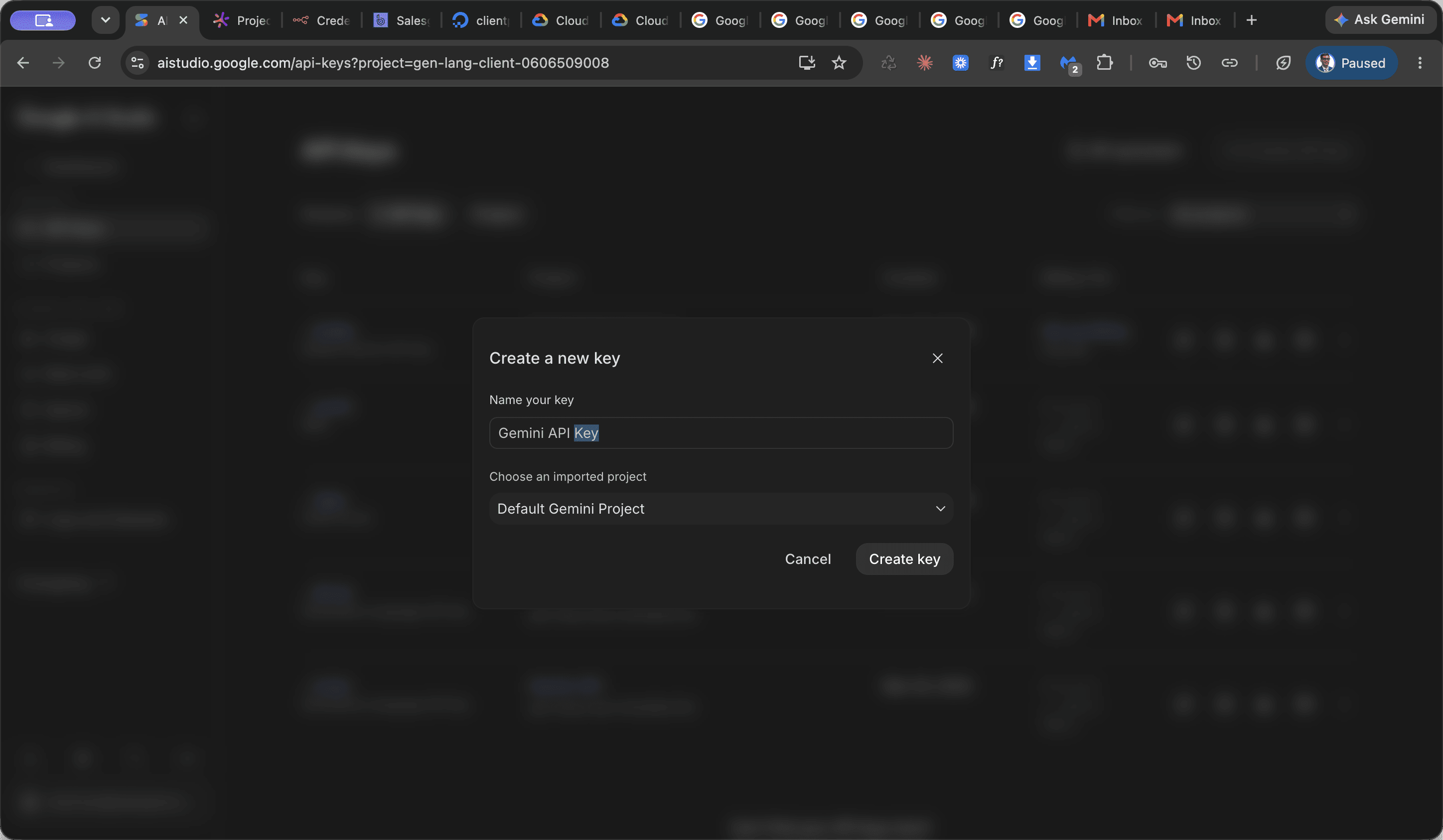Step #6: In the dialog, name the key Sales Genius Portal.