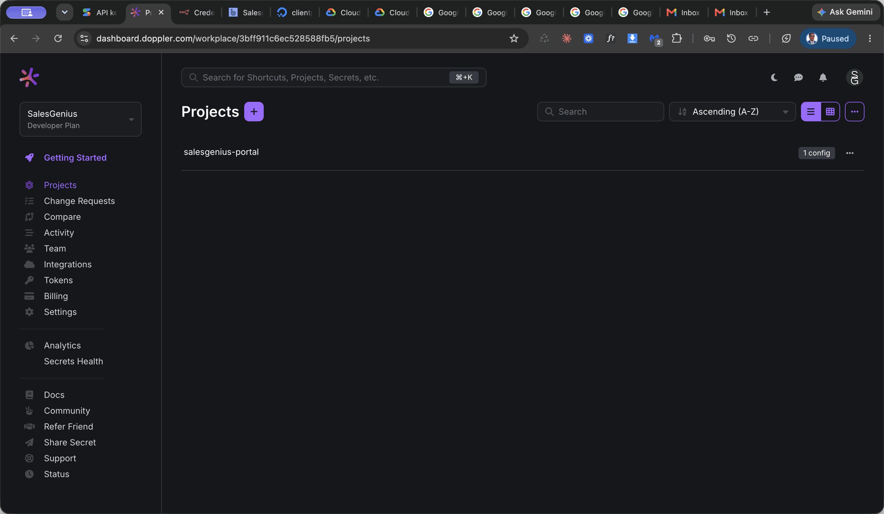 Step #10: Switch to Doppler and click Projects in the sidebar navigation.